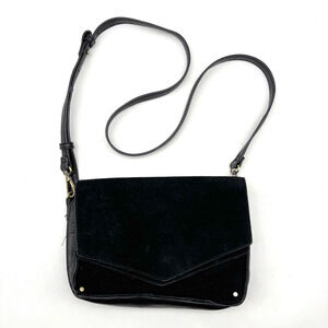 Vintage Miztique Black Genuine Suede Leather Envelope Flap Shoulder Bag Purse